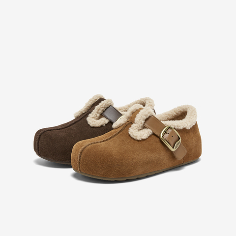 百思图2025冬季新款商场同款勃肯鞋复古加绒休闲女单鞋B9526DM5