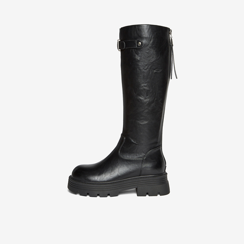 百思图2025冬季新款商场同款骑士靴街头潮流粗跟女长靴F2021DG5