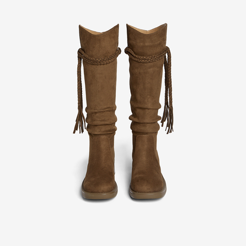 百思图2025冬季新款西部靴时尚复古潮流粗跟女长靴B9200DG5