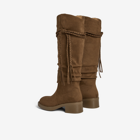 百思图2025冬季新款西部靴时尚复古潮流粗跟女长靴B9200DG5