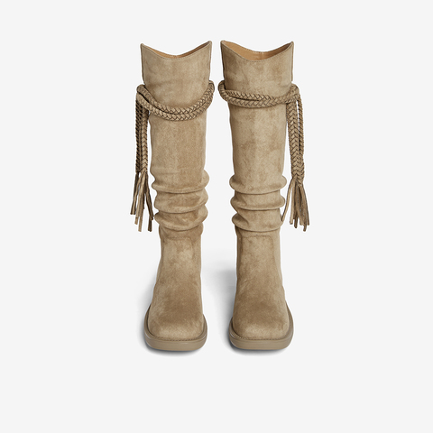 百思图2025冬季新款西部靴时尚复古潮流粗跟女长靴B9200DG5