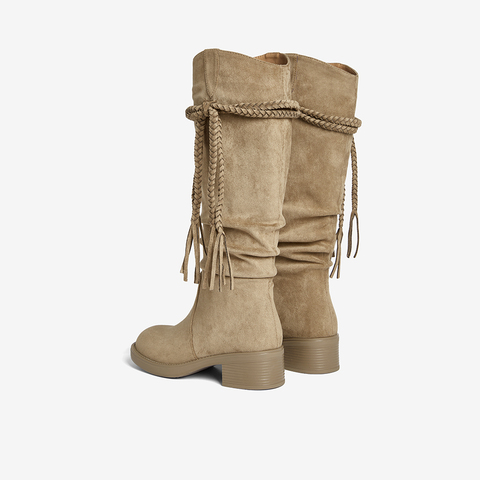 百思图2025冬季新款西部靴时尚复古潮流粗跟女长靴B9200DG5