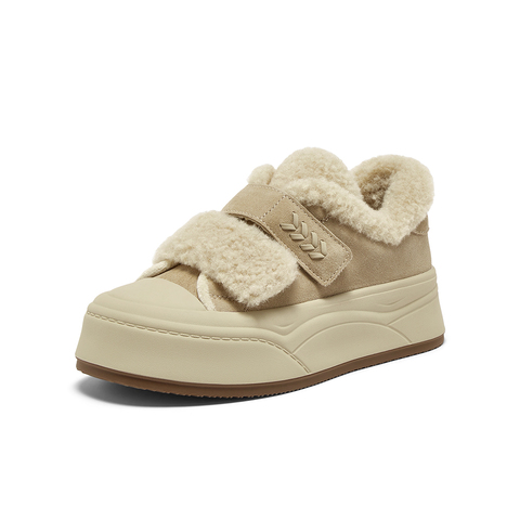 百思图2025冬季新款毛毛鞋棉鞋时尚加绒保暖女休闲鞋E1802DM5