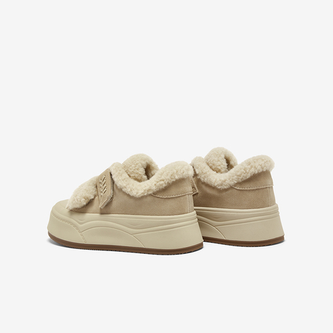 百思图2025冬季新款毛毛鞋棉鞋时尚加绒保暖女休闲鞋E1802DM5