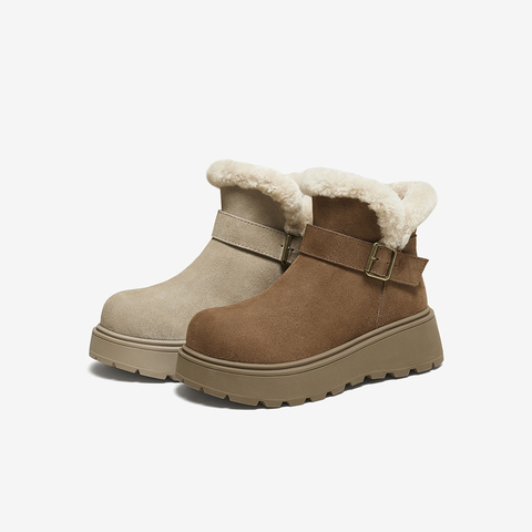 百思图2025冬季新款商场同款雪地靴时尚简约户外女短靴L6828DD5