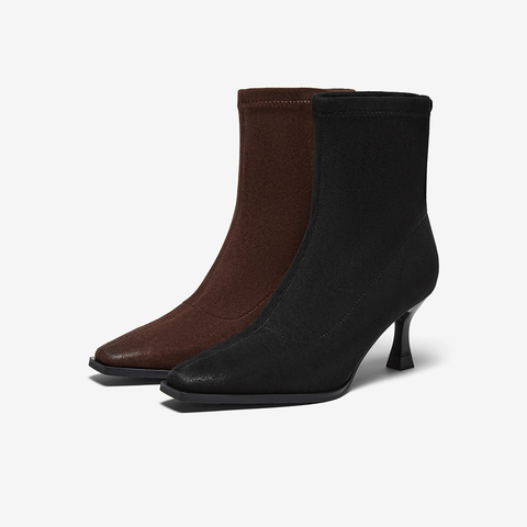 百思图2025冬季新款弹力靴时尚简约通勤细高跟女中靴B7081DZ5