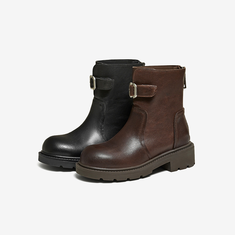 百思图2025冬季新款商场同款休闲靴时尚简约女短靴W8271DD5