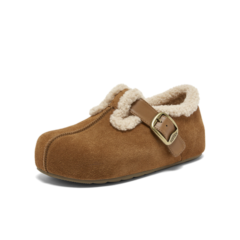 百思图2025冬季新款商场同款勃肯鞋复古加绒休闲女单鞋B9526DM5