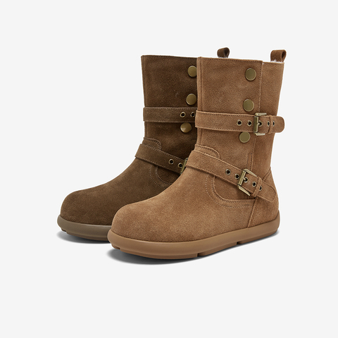 百思图2025冬季新款西部靴简约时尚复古休闲女中靴BP811DZ5