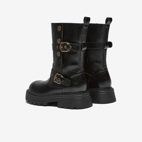 百思图2025冬季新款西部靴时尚复古潮流骑士女中靴BP928DZ5