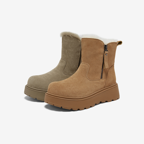 百思图2025冬季新款商场同款雪地靴简约户外休闲女短靴L2522DD5