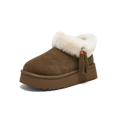 百思图2025冬新款商场同款雪地靴户外休闲加绒保暖女短靴L0282DD5