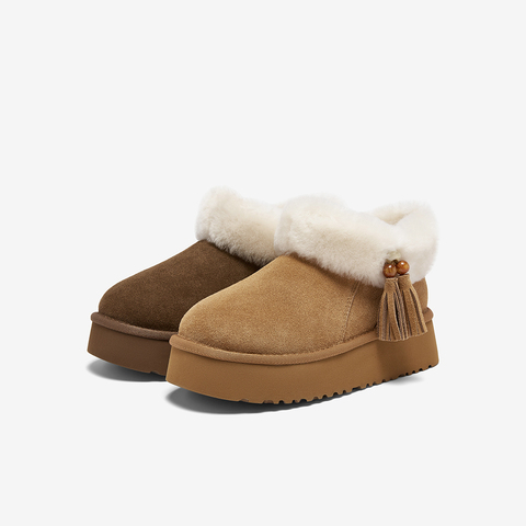 百思图2025冬新款商场同款雪地靴户外休闲加绒保暖女短靴L0282DD5