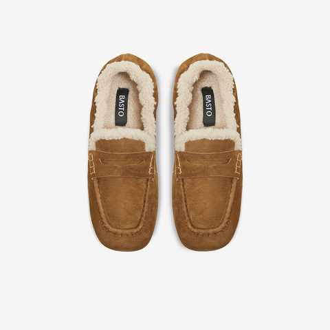 百思图2025冬季新款乐福鞋时尚复古休闲加绒保暖女单鞋UXE06DA5