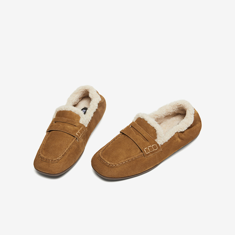 百思图2025冬季新款乐福鞋时尚复古休闲加绒保暖女单鞋UXE06DA5