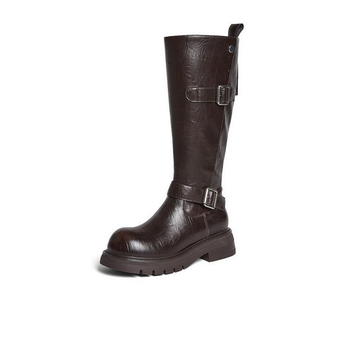 百思图2025冬季新款骑士靴时尚潮流街头女长靴W2053DG5