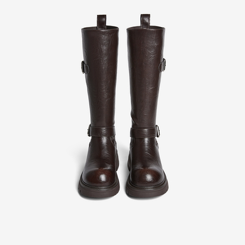 百思图2025冬季新款骑士靴时尚潮流街头女长靴W2053DG5