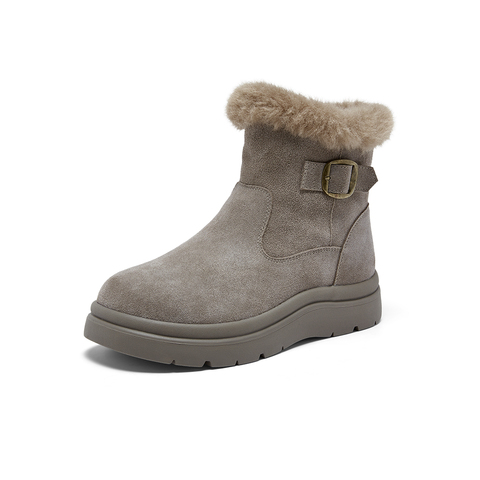 百思图2025冬季新款商场同款雪地靴简约休闲户外女短靴D3970DD5