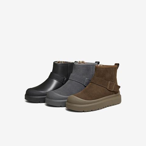 百思图2025冬季新款商场同款雪地靴休闲加绒保暖男短靴FFM10DD5