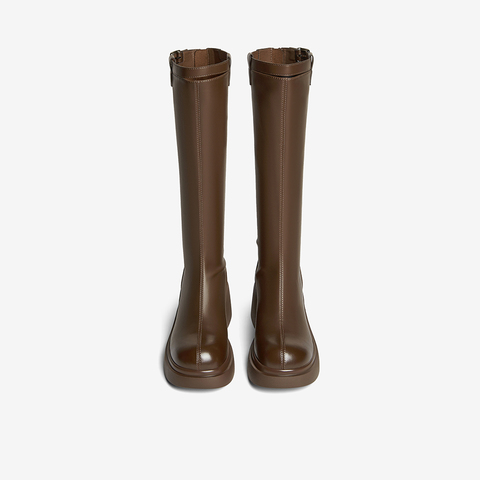 百思图2025冬季新款骑士靴时尚简约街头潮流粗跟女长靴F5607DG5