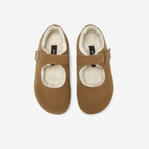 百思图2025冬季新款勃肯鞋时尚复古休闲加绒女单鞋J9516DQ5