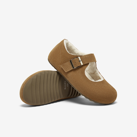 百思图2025冬季新款勃肯鞋时尚复古休闲加绒女单鞋J9516DQ5