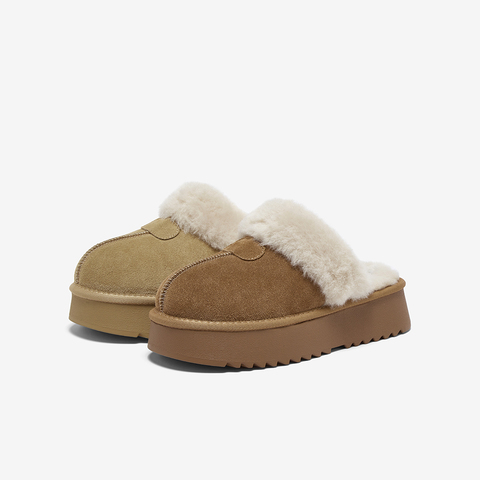 百思图2025冬季新款毛毛鞋时尚休闲加绒保暖女拖鞋DK805DH5