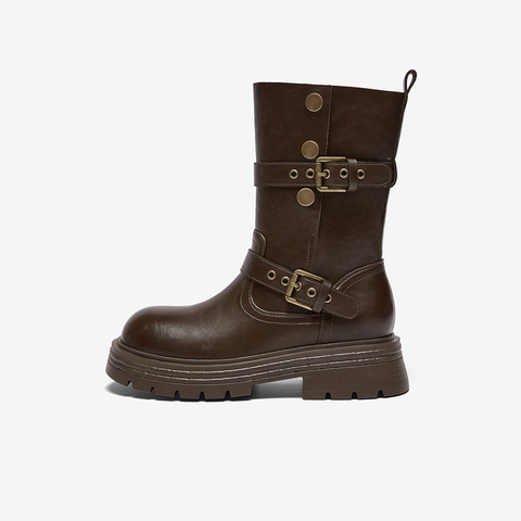 百思图2025冬季新款西部靴时尚复古潮流骑士女中靴BP928DZ5