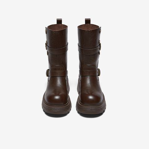 百思图2025冬季新款西部靴时尚复古潮流骑士女中靴BP928DZ5