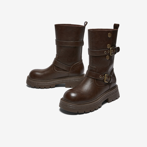 百思图2025冬季新款西部靴时尚复古潮流骑士女中靴BP928DZ5