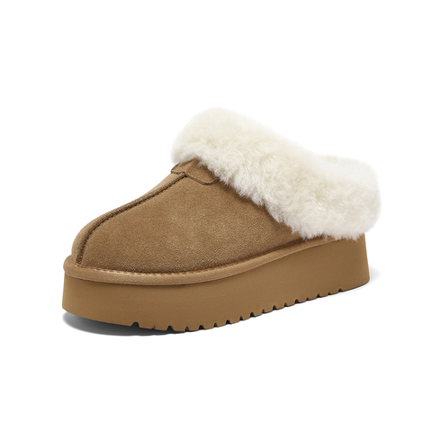 百思图2025冬季新款毛毛鞋时尚简约户外加绒女拖鞋N8138DH5