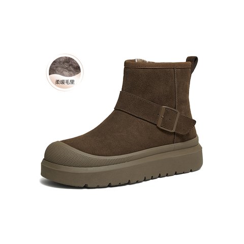 百思图2025冬季新款商场同款雪地靴休闲加绒保暖男短靴FFM10DD5