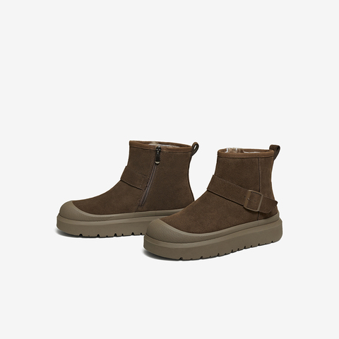 百思图2025冬季新款商场同款雪地靴休闲加绒保暖男短靴FFM10DD5