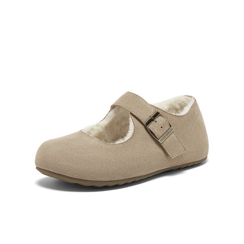 百思图2025冬季新款勃肯鞋时尚复古休闲加绒女单鞋J9516DQ5