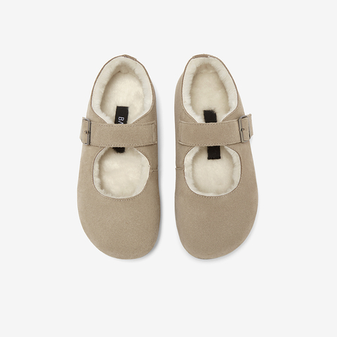 百思图2025冬季新款勃肯鞋时尚复古休闲加绒女单鞋J9516DQ5