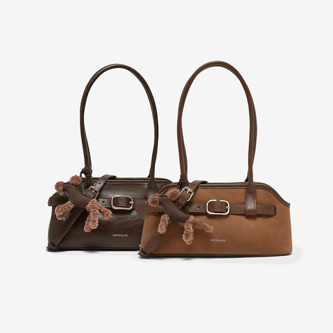 百思图2025冬季新款商场同款波士顿包时尚潮流斜挎包女JA279DX5