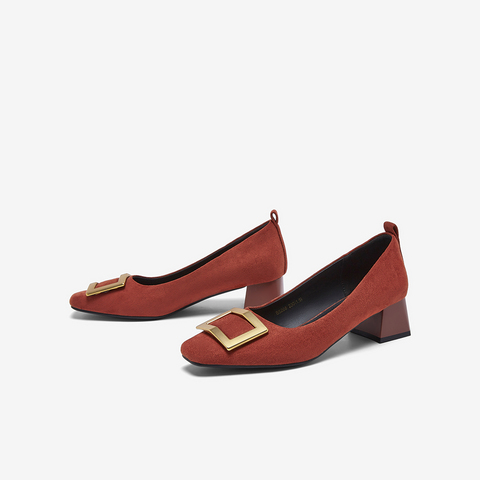 百思图2026春季新款织物女鞋时尚简约通勤粗跟方头女单鞋B5288AQ6