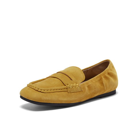 百思图2026春季新款乐福鞋简约复古通勤方头女单鞋UXE01AA6