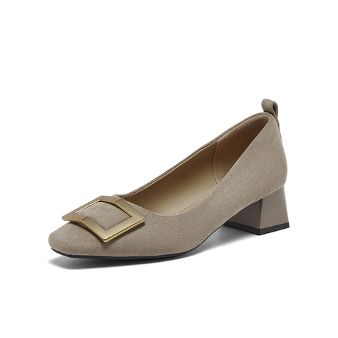 百思图2026春季新款织物女鞋时尚简约通勤粗跟方头女单鞋B5288AQ6
