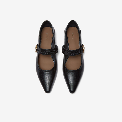 百思图2026春季新款商场同款玛丽珍鞋复古潮流尖头女单鞋F5177AQ6