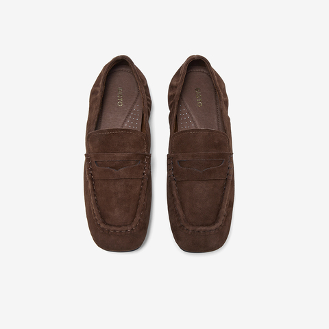 百思图2026春季新款乐福鞋简约复古通勤方头女单鞋UXE01AA6