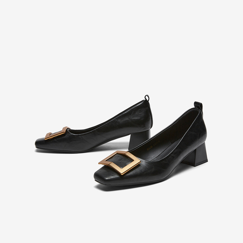 百思图2026春季新款织物女鞋时尚简约通勤粗跟方头女单鞋B5288AQ6