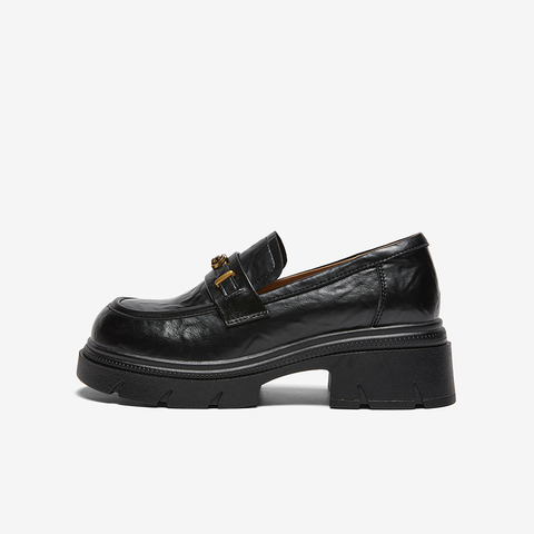 百思图2026春季新款商场同款乐福鞋时髦复古学院女单鞋BV021AA6