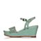 BATA/拔佳夏季专柜同款绿色时尚镂花坡跟小牛皮女凉鞋AYF18BL5