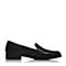 Bata/拔佳2018春专柜同款黑色圆头方跟套脚羊皮女单鞋AQ282AM8