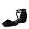 Bata2018春专柜同款黑色复古方头脚环绑带玛丽珍羊绒皮女凉鞋AJ509AK8