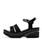 Bata/拔佳2018夏新黑色时尚休闲坡跟高跟一字式扣带女凉鞋87-2BBL8