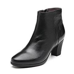Bata/拔佳2018冬新款专柜同款黑色粗高跟通勤绵羊皮革女短靴ABA46DD8
