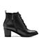 Bata/拔佳2018冬新款专柜同款黑色油皮小牛皮革粗高跟女皮靴短靴马丁靴ABJ42DD8