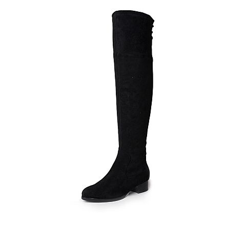 Bata/拔佳2018冬新款专柜同款羊绒皮革黑色女高靴AFG90DC8
